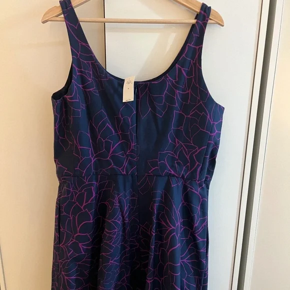 NWT GAP Floral Fit &Flare Dress In Navy Blue/ Fuchsia Purple Size 16 - Picture 10 of 12